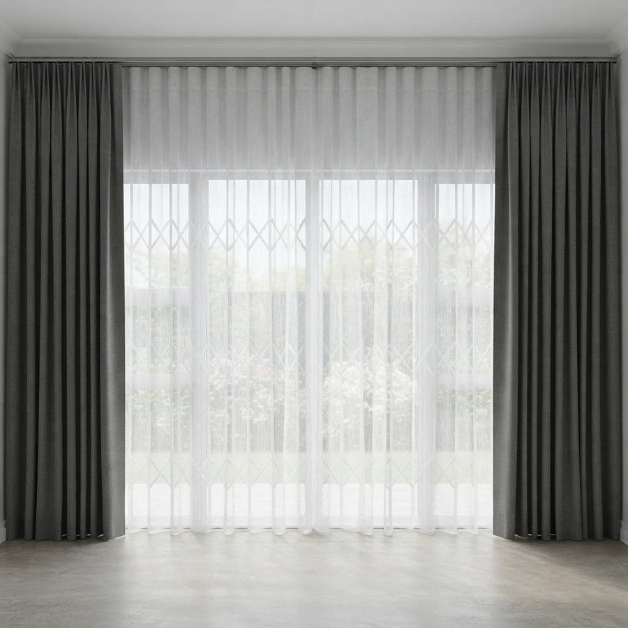 Cortina Riel Doble Gasa y Blackout Blanco/Gris Oscuro 2.40x2.40 | Texalia