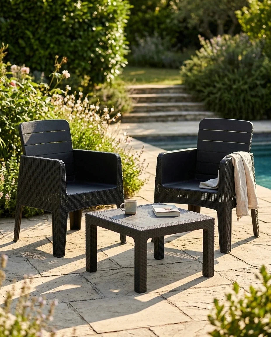 Juego de Jardín 2 Sillones Nilo + Mesa Rocco 90x90 | Texalia