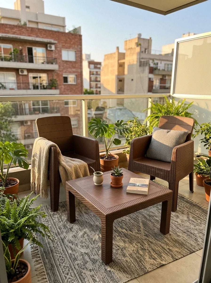 Juego de Jardín 2 Sillones Nilo + Mesa Rocco 90x90 | Texalia