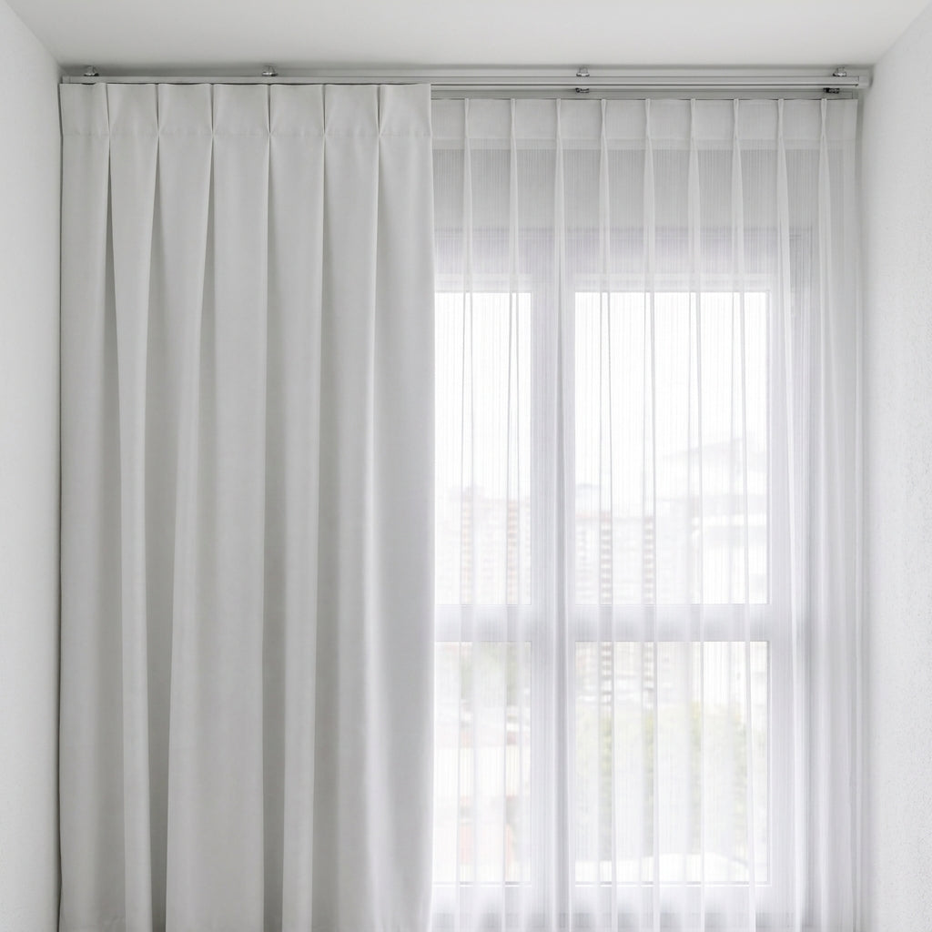 Cortina Riel Doble Gasa y Blackout Blanco/Gris Oscuro 2.00x2.40 | Texalia
